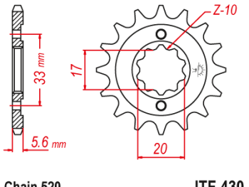 JTF430.13 PRIEKŠĒJAIS ZOBRATS MOTOCIKLAM 13 ZOBI