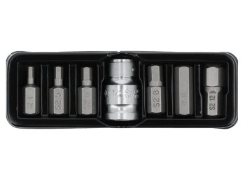 SEŠSTŪRA HEX UZGAĻU KOMPLEKTS AR ADAPTERI 1/2" (7 DAĻU) YATO YT-0412