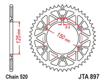 Aizmugurējais zobrats, alumīnija, 48 zobi JTA897.48BLK