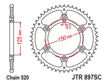 JTR897.48SC Aizmugurējais zobrats, tērauda, 48 zobi