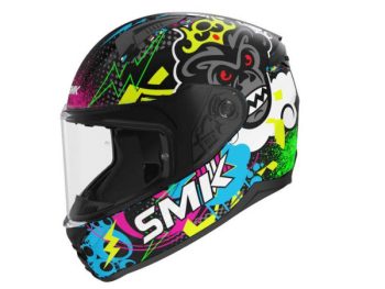 Slēgta ķivere bērniem SMK Bionic Kids CHIMPZ krāsa melna/zaļa/dzeltena