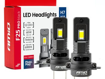 LED H7/H18 68W priekšējie lukturi Sērija F25 PRO MELNI FULL CANBUS 12/24V AMIO-04720