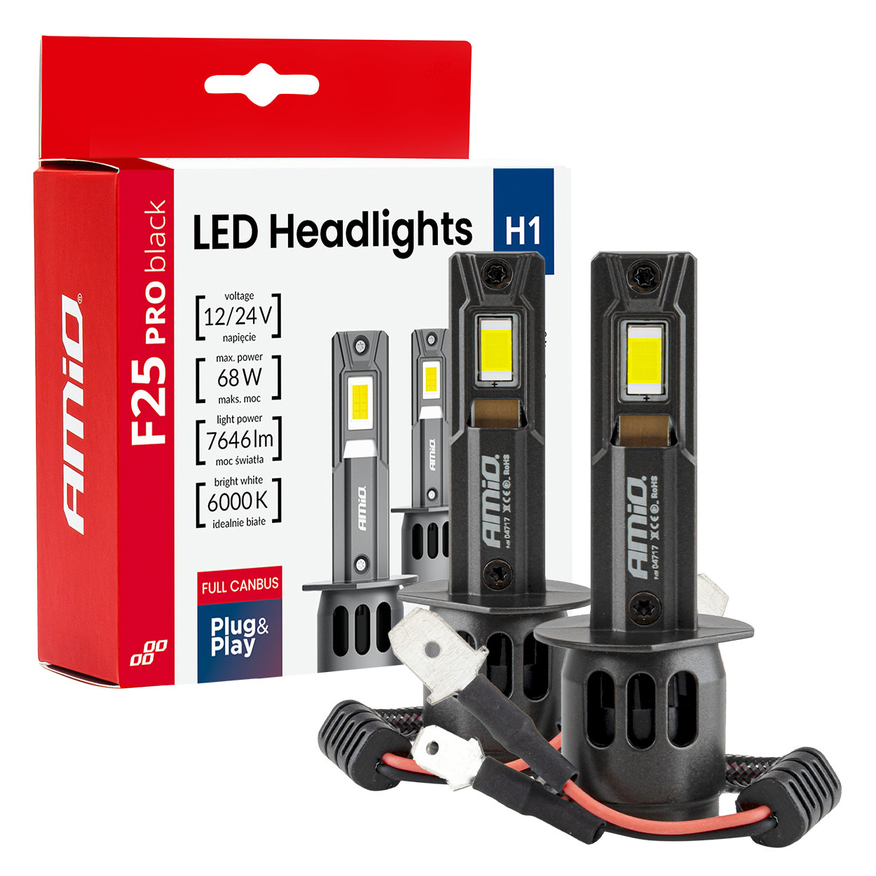 LED H1 68W priekšējie lukturi Sērija F25 PRO MELNI FULL CANBUS 12/24V AMIO-04717 LED H1 68W priekšējie lukturi Sērija F25 PRO MELNI FULL CANBUS 12/24V AMIO-04717