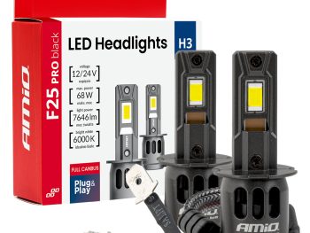 LED priekšējie lukturi sērija F25 PRO MELNI FULL CANBUS H3 68W 12V 24V AMIO-04718