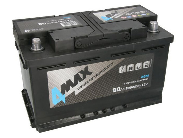 Akumulators START&STOP AGM 80Ah 800A 12V 4MAX Akumulators START&STOP AGM 80Ah 800A 12V 4MAX