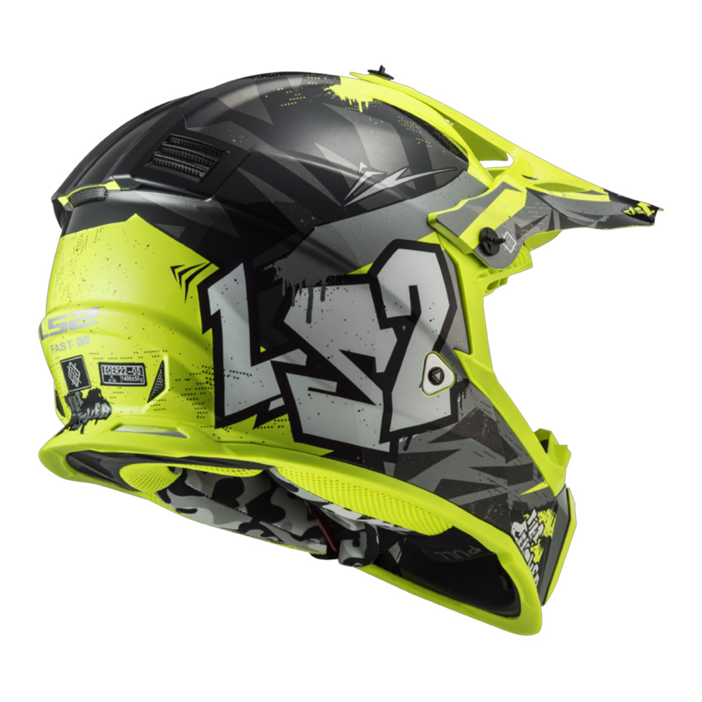 LS2 MX437 FAST II MINI CRUSHER krosa, MOTO ĶIVERE, melna/dzeltena LS2 MX437 FAST II MINI CRUSHER krosa, MOTO ĶIVERE, melna/dzeltena - Image 2