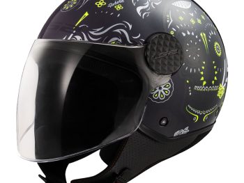 LS2 OF558 SPHERE LUX II MAXCA, MOTO ĶIVERE, spīdīgi melna H-V dzeltena