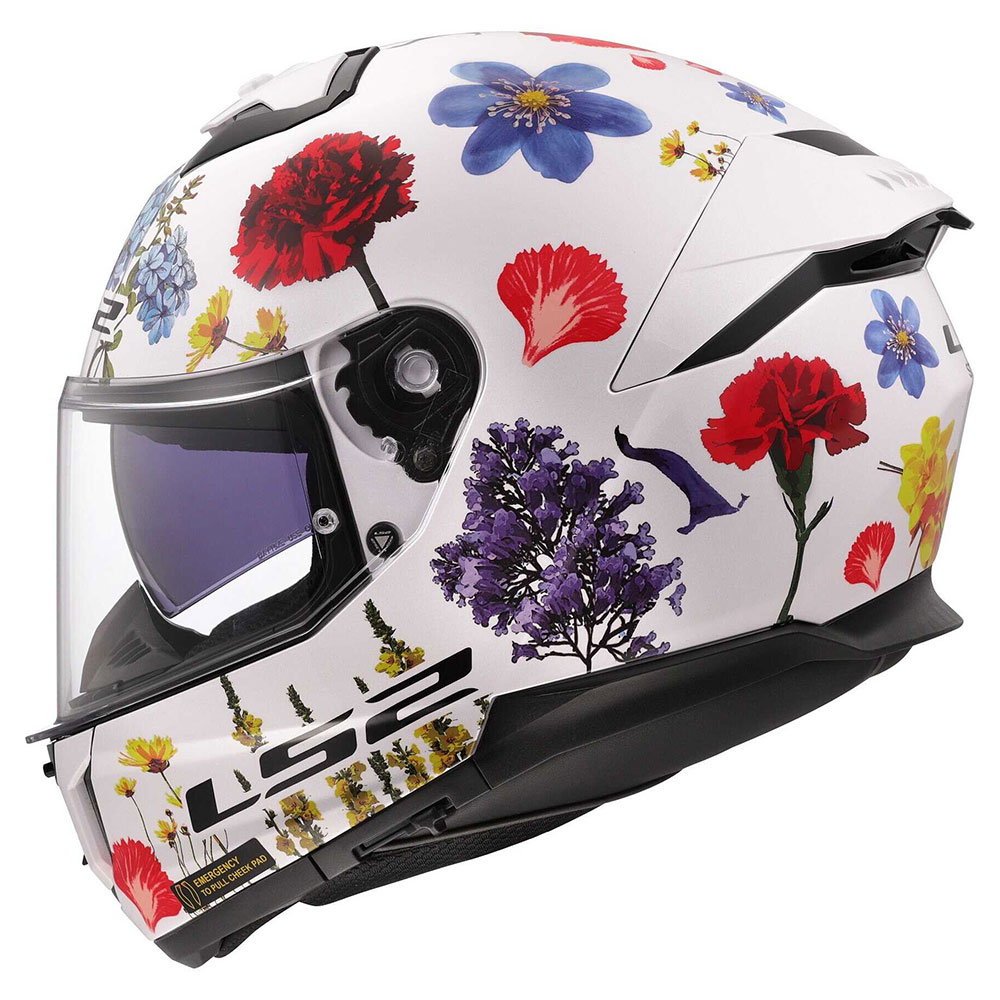 LS2 FF808 STREAM II FLOWERS, MOTO ĶIVERE, balta ar ziediem LS2 FF808 STREAM II FLOWERS, MOTO ĶIVERE, balta ar ziediem - Image 4