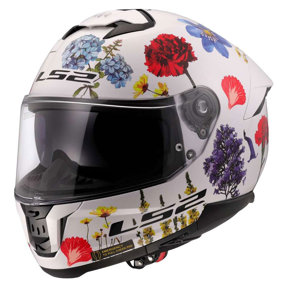 LS2 FF808 STREAM II FLOWERS, MOTO ĶIVERE, balta ar ziediem LS2 FF808 STREAM II FLOWERS, MOTO ĶIVERE, balta ar ziediem