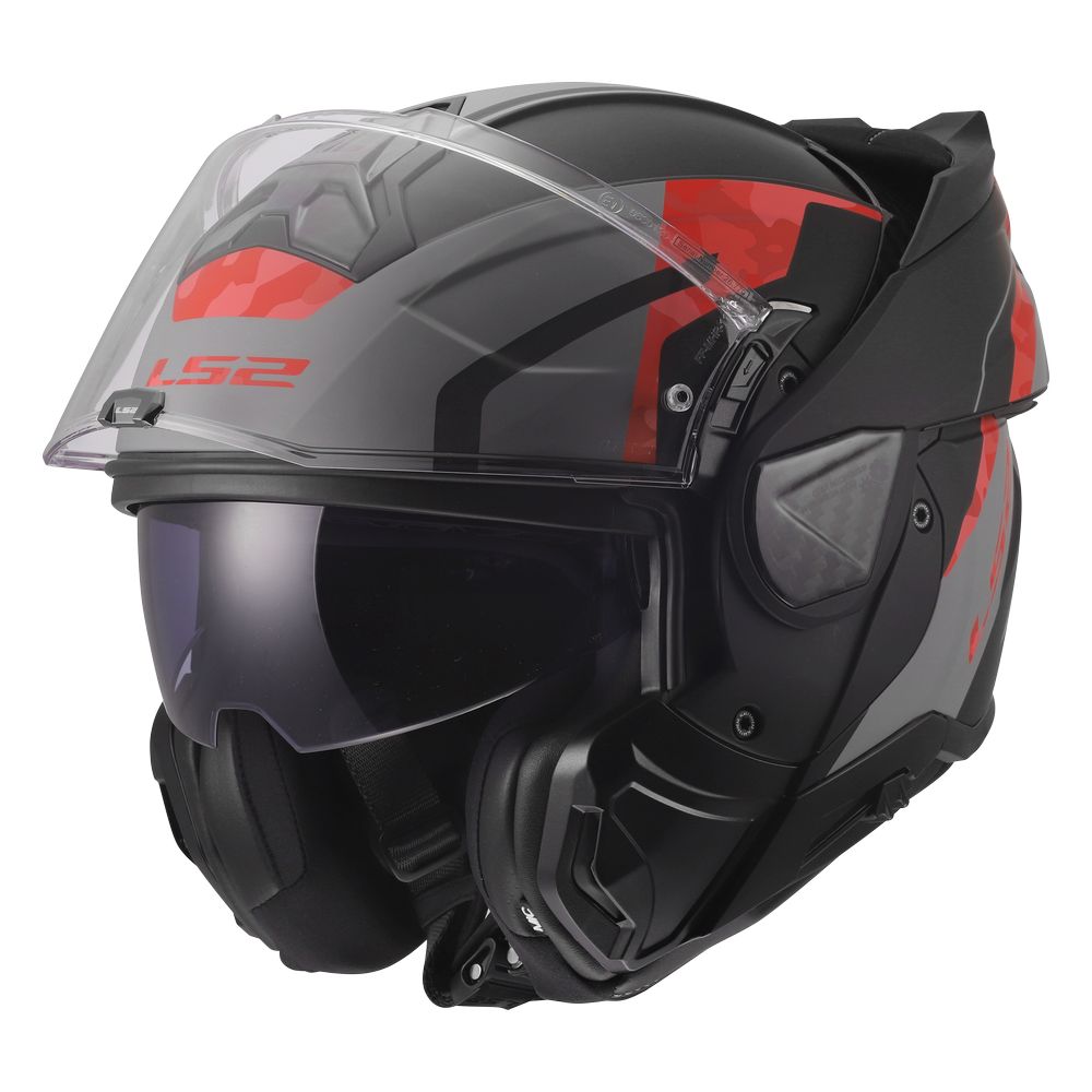 LS2 FF910 ADVANT II GLIDE, MOTO ĶIVERE, melna, pelēka, sarkana LS2 FF910 ADVANT II GLIDE, MOTO ĶIVERE, melna, pelēka, sarkana