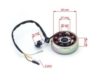 Statora ģeneratora rotors ar magnetu priekš GY6 4T 50cc 4 vadu sistēma 8 spoles