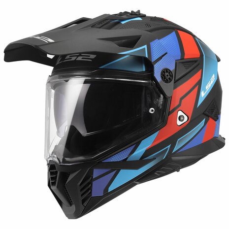 LS2 MX702 PIONEER II BLOCK, MOTO ĶIVERE, melna, sarkana, zila LS2 MX702 PIONEER II BLOCK, MOTO ĶIVERE, melna, sarkana, zila