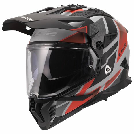 LS2 MX702 PIONEER II BLOCK, MOTO ĶIVERE, pelēka, sarkana LS2 MX702 PIONEER II BLOCK, MOTO ĶIVERE, pelēka, sarkana