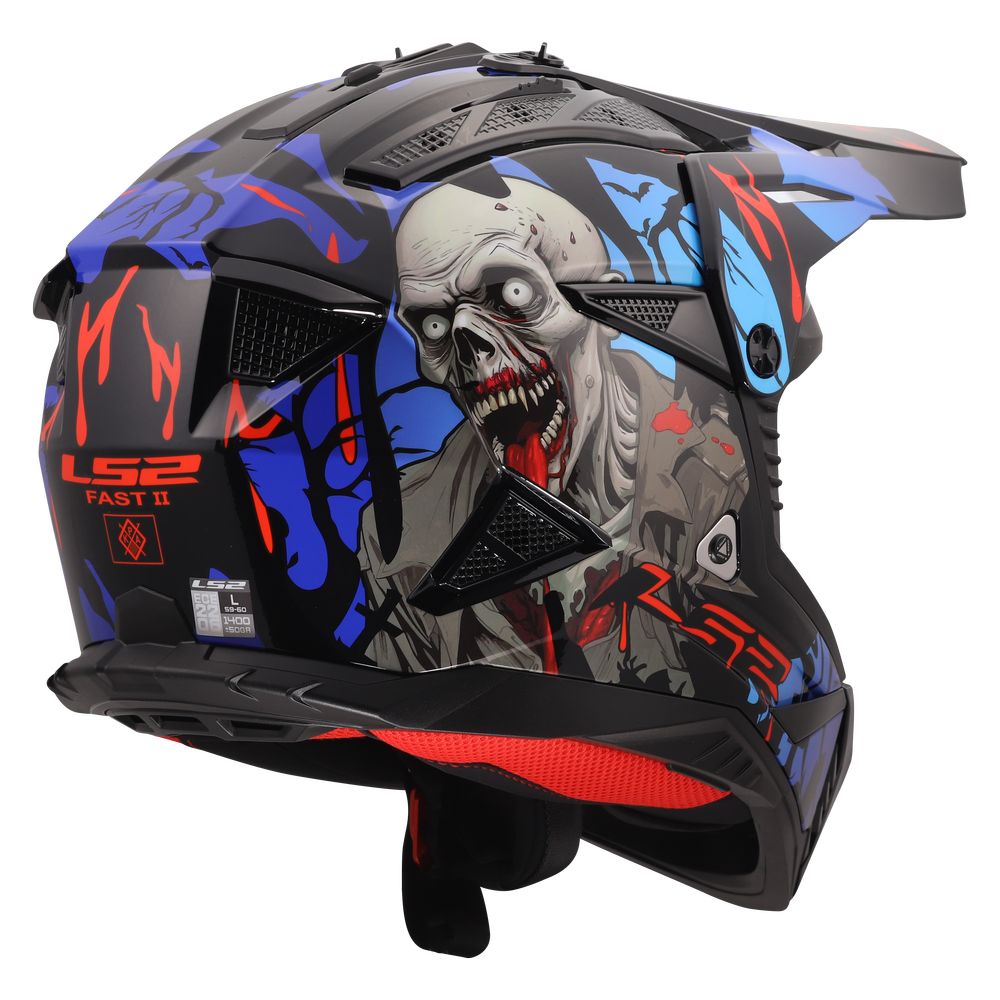 LS2 MX708 FAST II ZOMBIE II, MOTO ĶIVERE, melna, sarkana, zila LS2 MX708 FAST II ZOMBIE II, MOTO ĶIVERE, melna, sarkana, zila - Image 7