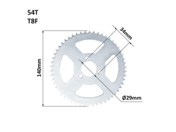 Mini ATV aizmugurējais zobrats T8F, 54zobi, diametrs 140mm