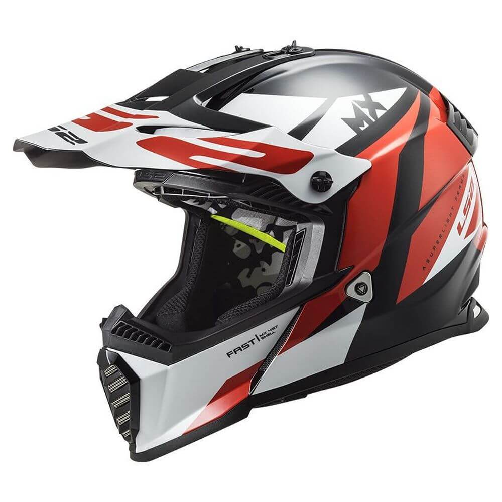LS2 MX437 FAST EVO STRIKE, MOTO ĶIVERE, melna, sarkana, balta LS2 MX437 FAST EVO STRIKE, MOTO ĶIVERE, melna, sarkana, balta