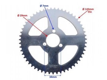 Mini ATV aizmugurējais zobrats T8F, 55zobi, diametrs 143mm