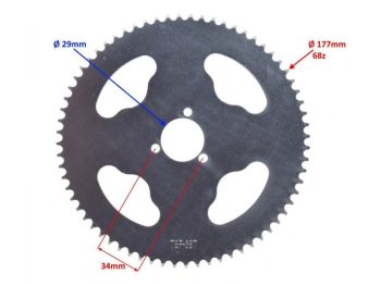 Mini ATV aizmugurējais zobrats T8F, 68zobi, diametrs 177mm