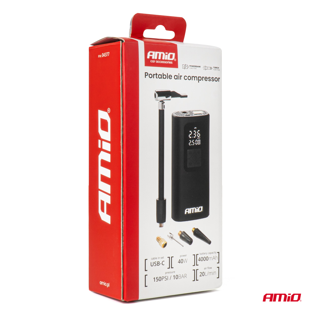 Pārnēsājams gaisa kompresors LED USB-C 40W AMIO-04377 Pārnēsājams gaisa kompresors LED USB-C 40W AMIO-04377 - Image 8