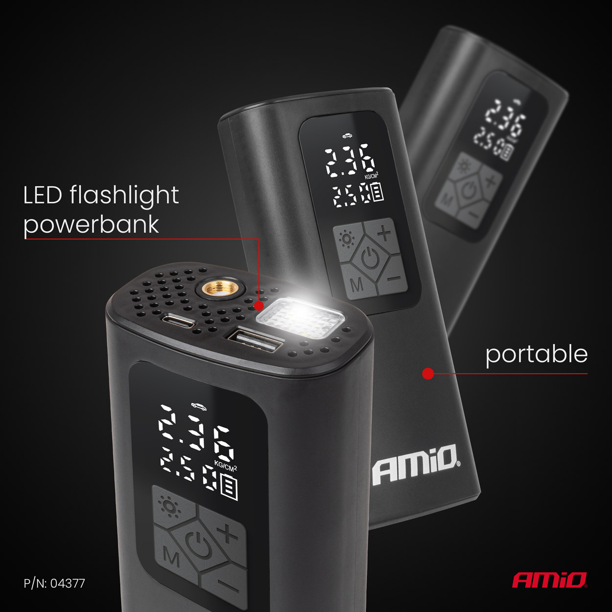 Pārnēsājams gaisa kompresors LED USB-C 40W AMIO-04377 Pārnēsājams gaisa kompresors LED USB-C 40W AMIO-04377 - Image 9