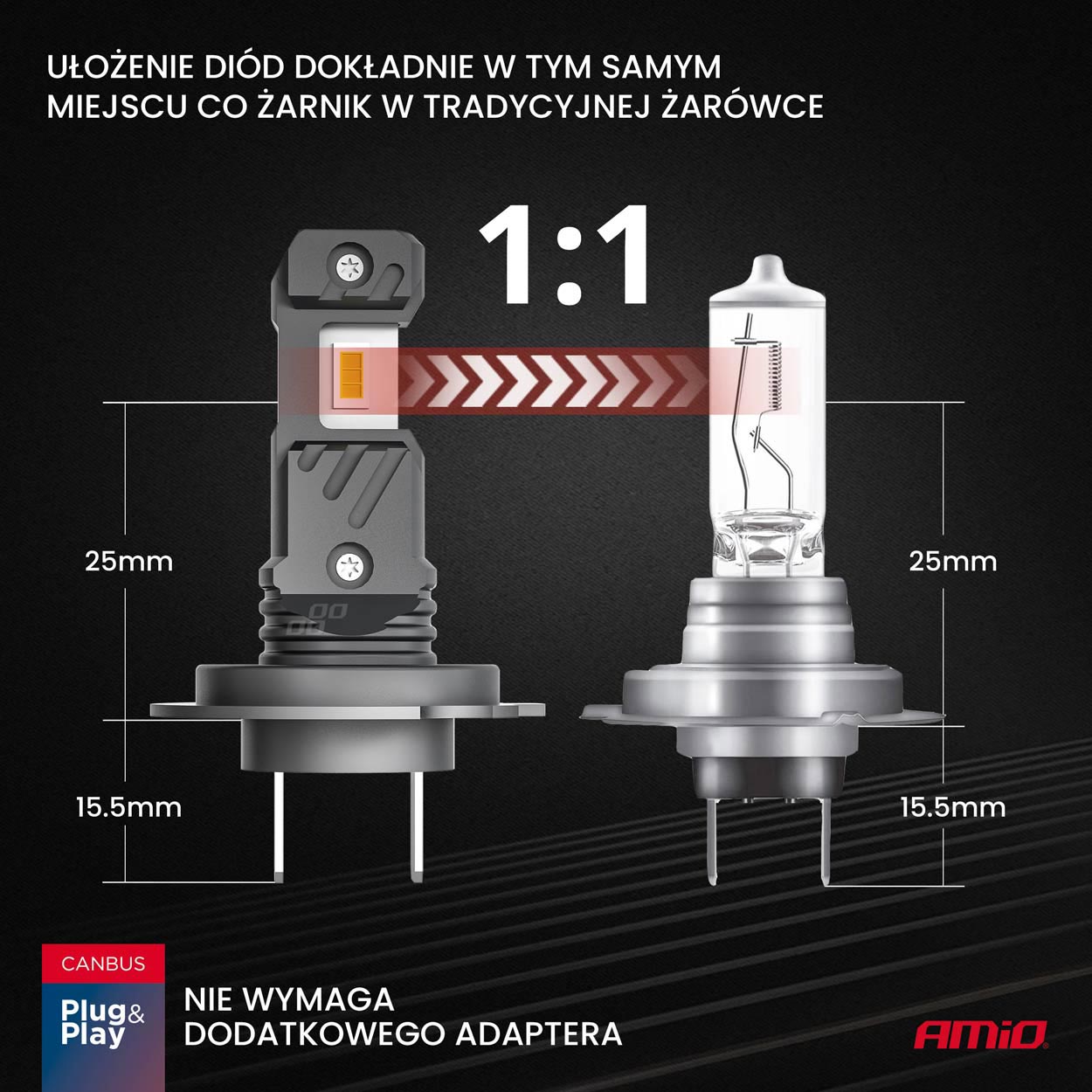 LED H7 H18 priekšējie lukturi Hybrid sērija Canbus 60W AMIO-04115 LED H7 H18 priekšējie lukturi Hybrid sērija Canbus 60W AMIO-04115 - Image 4