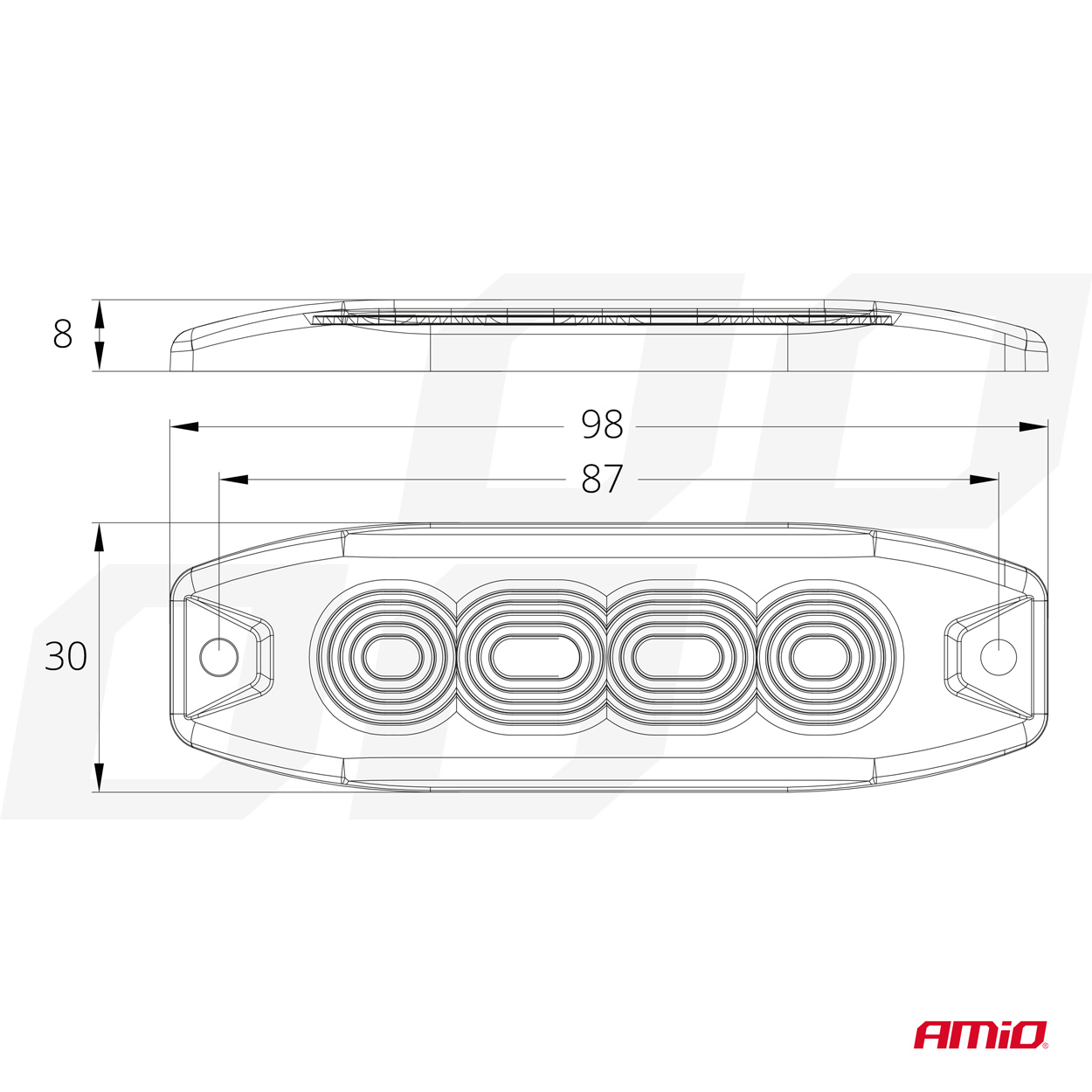LED brīdinājuma lampa 4 LED R65 R10 12-24V AMIO-02298 LED brīdinājuma lampa 4 LED R65 R10 12-24V AMIO-02298 - Image 4