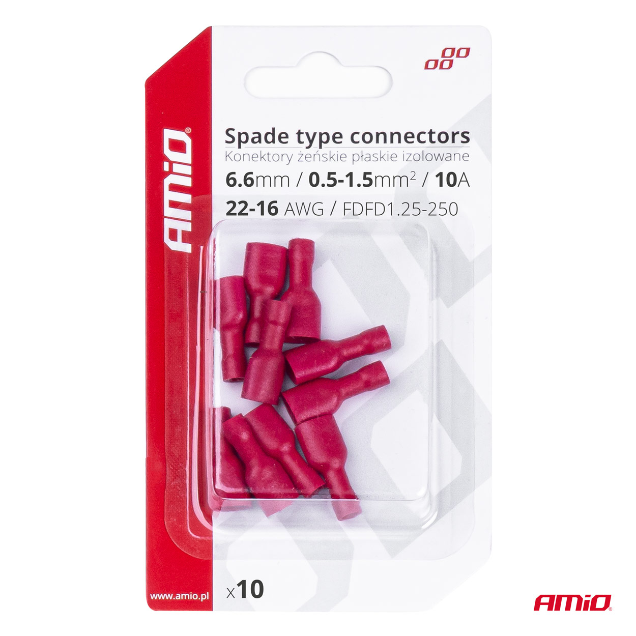 Lāpstveida savienotāji 6,6 mm 0,5–1,5 mm2 10 A 10 gab. AMIO-03063 Lāpstveida savienotāji 6,6 mm 0,5–1,5 mm2 10 A 10 gab. AMIO-03063 - Image 4