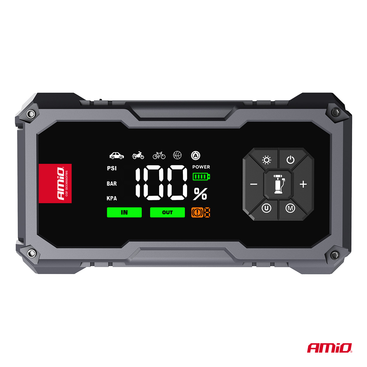 Pārnēsājams 4in1 starteris/LED/gaisa kompresors/ārējā akumulators 12V 7,2Ah 600A PRO AMIO-04674 Pārnēsājams 4in1 starteris/LED/gaisa kompresors/ārējā akumulators 12V 7,2Ah 600A PRO AMIO-04674 - Image 5
