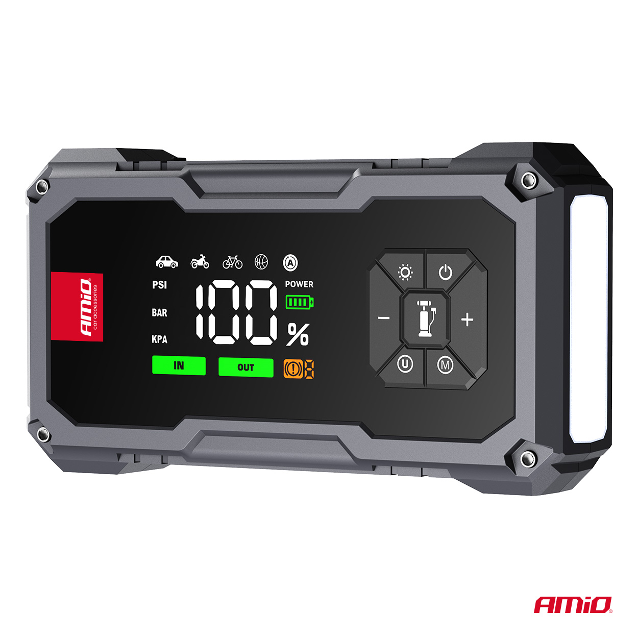 Pārnēsājams 4in1 starteris/LED/gaisa kompresors/ārējā akumulators 12V 7,2Ah 600A PRO AMIO-04674 Pārnēsājams 4in1 starteris/LED/gaisa kompresors/ārējā akumulators 12V 7,2Ah 600A PRO AMIO-04674 - Image 6