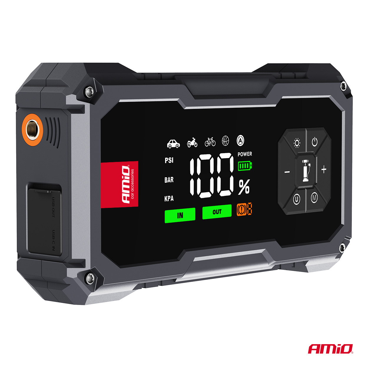 Pārnēsājams 4in1 starteris/LED/gaisa kompresors/ārējā akumulators 12V 7,2Ah 600A PRO AMIO-04674 Pārnēsājams 4in1 starteris/LED/gaisa kompresors/ārējā akumulators 12V 7,2Ah 600A PRO AMIO-04674 - Image 7