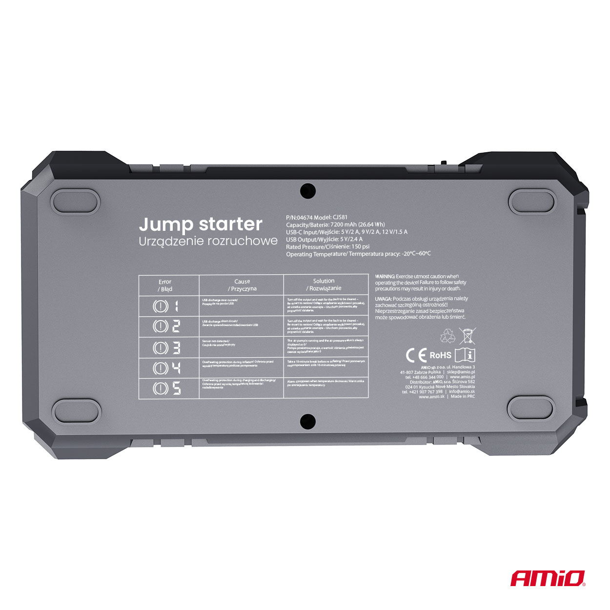 Pārnēsājams 4in1 starteris/LED/gaisa kompresors/ārējā akumulators 12V 7,2Ah 600A PRO AMIO-04674 Pārnēsājams 4in1 starteris/LED/gaisa kompresors/ārējā akumulators 12V 7,2Ah 600A PRO AMIO-04674 - Image 9