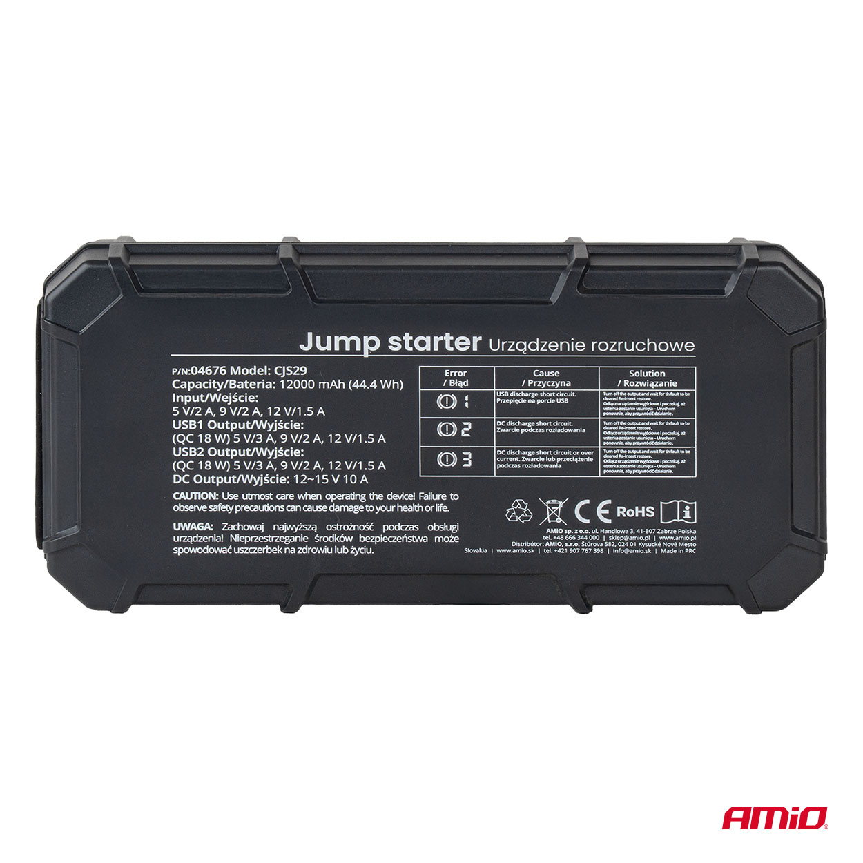 Pārnēsājams 3in1 palaišanas starteris/LED/ārējā akumulators 12V 12Ah 1000A PRO AMIO-04676 Pārnēsājams 3in1 palaišanas starteris/LED/ārējā akumulators 12V 12Ah 1000A PRO AMIO-04676 - Image 9