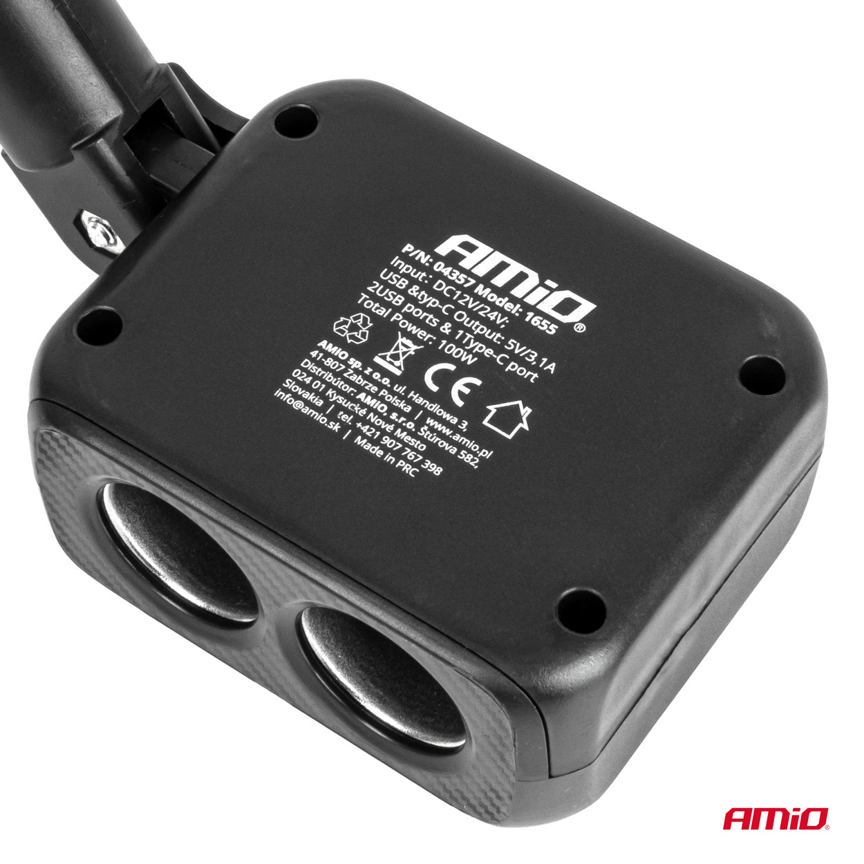 Dubultais pagarinātāja ligzdas lādētājs 2x USB A 1x USB C 12/24V 100W 180° AMIO-04357 Dubultais pagarinātāja ligzdas lādētājs 2x USB A 1x USB C 12/24V 100W 180° AMIO-04357 - Image 3