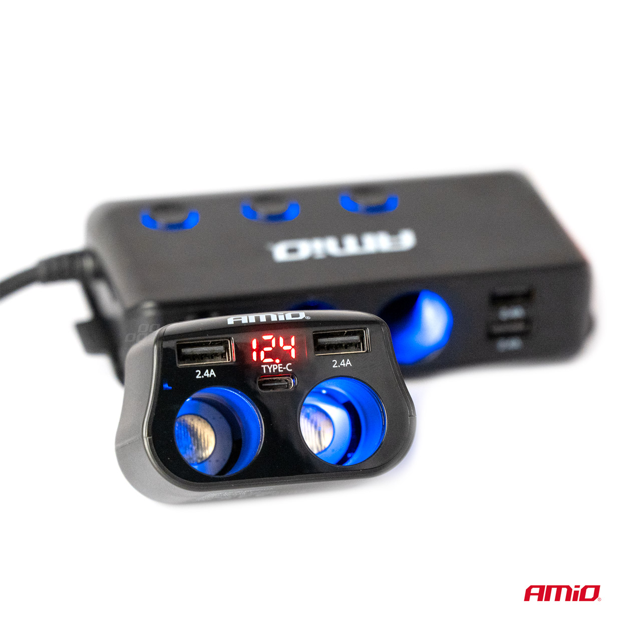 Dubultā pagarinātāja ligzda 2xUSB 1xUSB C 12/24V max 200W AMIO-04173 Dubultā pagarinātāja ligzda 2xUSB 1xUSB C 12/24V max 200W AMIO-04173 - Image 2