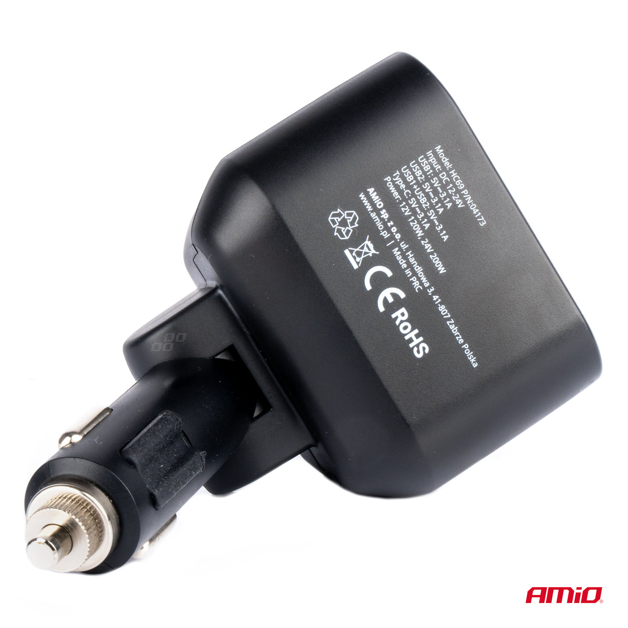 Dubultā pagarinātāja ligzda 2xUSB 1xUSB C 12/24V max 200W AMIO-04173 Dubultā pagarinātāja ligzda 2xUSB 1xUSB C 12/24V max 200W AMIO-04173 - Image 4