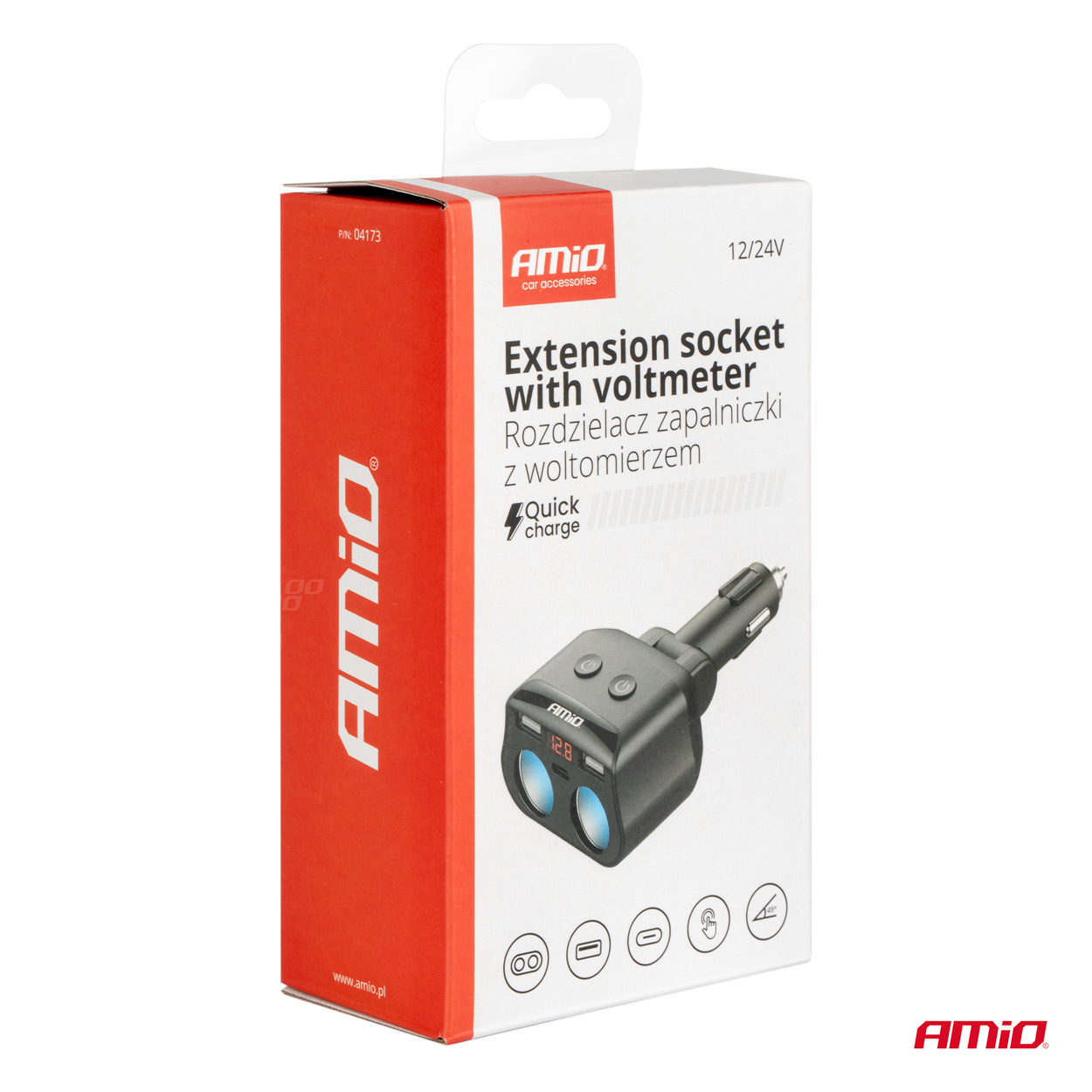 Dubultā pagarinātāja ligzda 2xUSB 1xUSB C 12/24V max 200W AMIO-04173 Dubultā pagarinātāja ligzda 2xUSB 1xUSB C 12/24V max 200W AMIO-04173 - Image 7