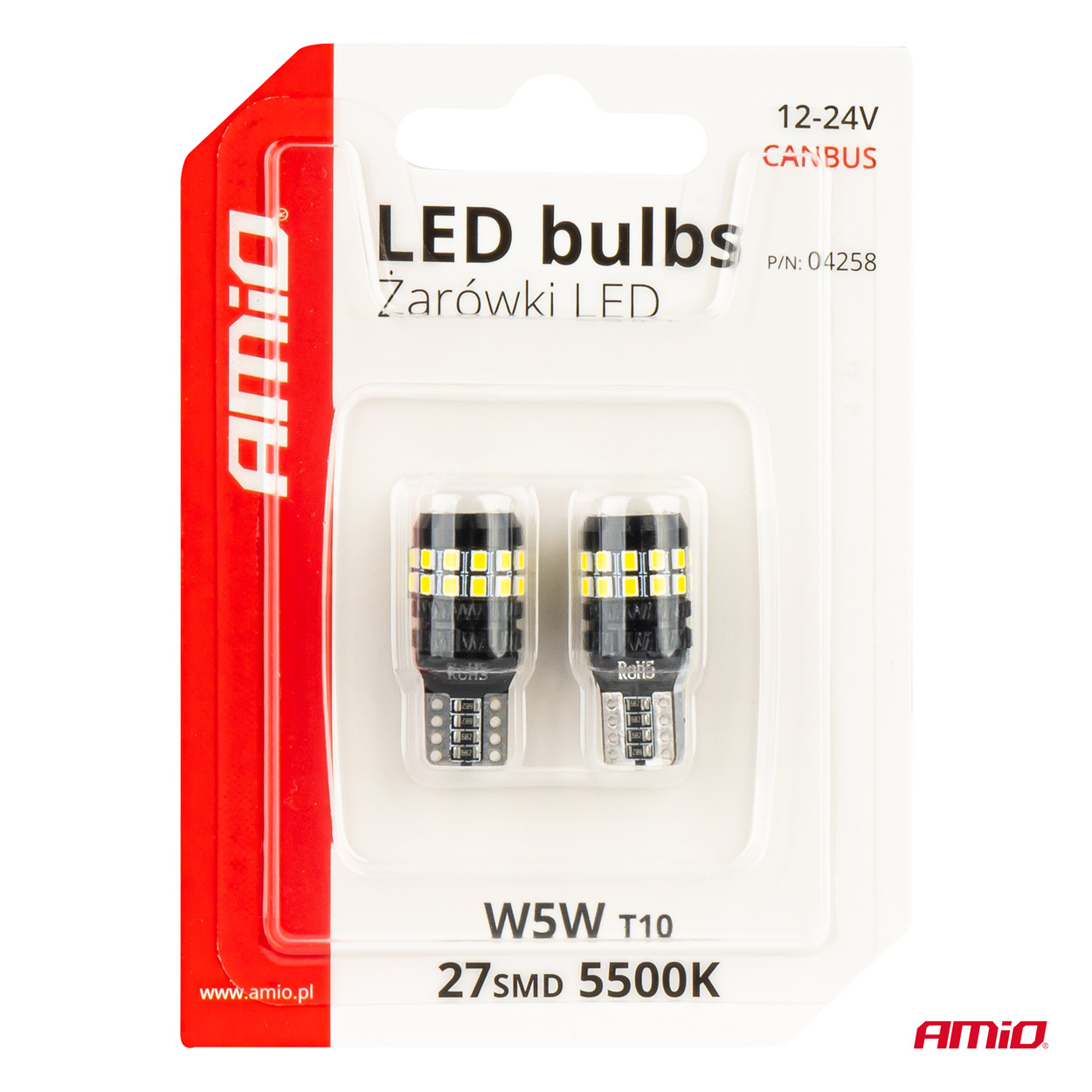 LED CANBUS T10 W5W 27SMD 2016 Balts 12V/24V AMIO-04258 LED CANBUS T10 W5W 27SMD 2016 Balts 12V/24V AMIO-04258 - Image 5
