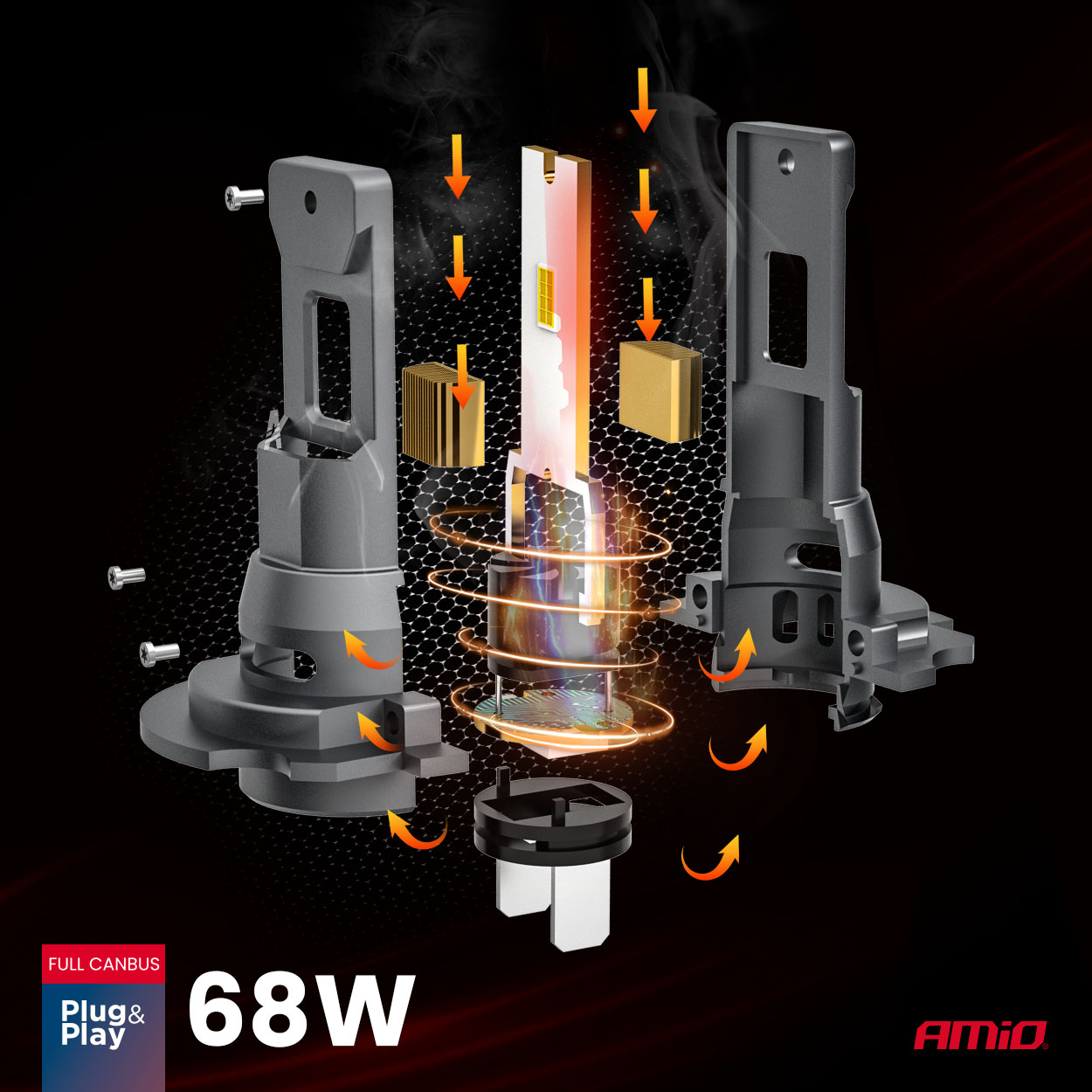 LED H7/H18 68W priekšējie lukturi Sērija F25 PRO MELNI FULL CANBUS 12/24V AMIO-04720 LED H7/H18 68W priekšējie lukturi Sērija F25 PRO MELNI FULL CANBUS 12/24V AMIO-04720 - Image 2