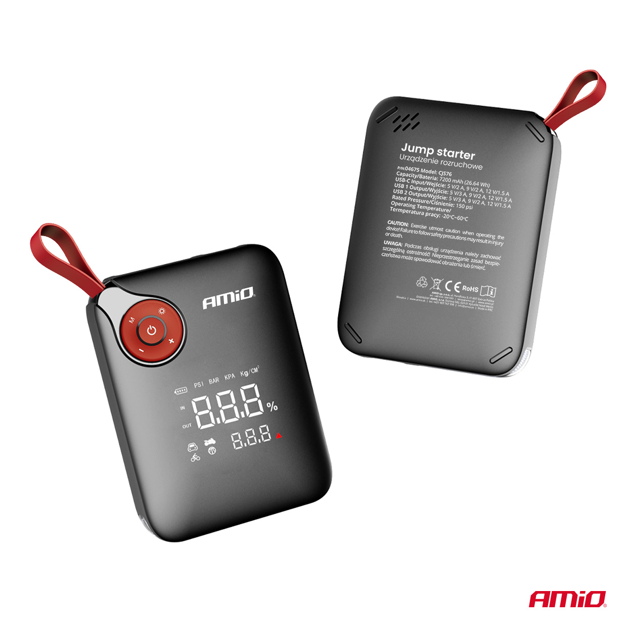 Pārnēsājams mini 4in1 starteris/LED/gaisa kompresors/ārējā akumulators 12V 7,2Ah 600A PRO AMIO-04675 Pārnēsājams mini 4in1 starteris/LED/gaisa kompresors/ārējā akumulators 12V 7,2Ah 600A PRO AMIO-04675 - Image 8