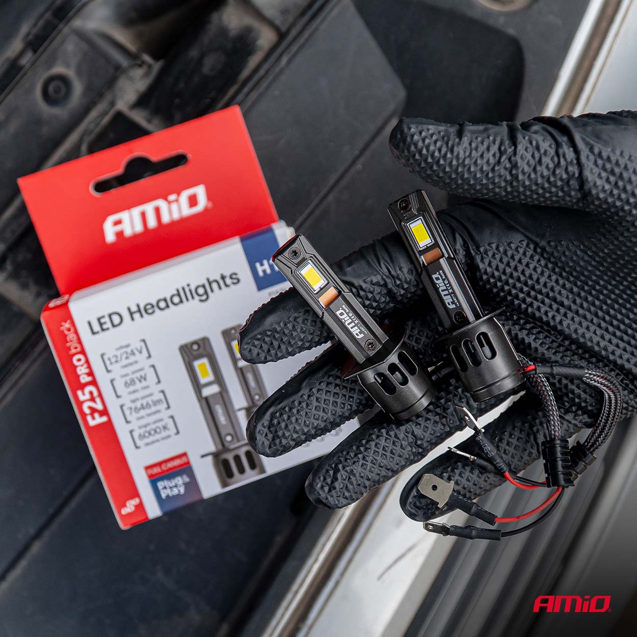 LED H1 68W priekšējie lukturi Sērija F25 PRO MELNI FULL CANBUS 12/24V AMIO-04717 LED H1 68W priekšējie lukturi Sērija F25 PRO MELNI FULL CANBUS 12/24V AMIO-04717 - Image 2