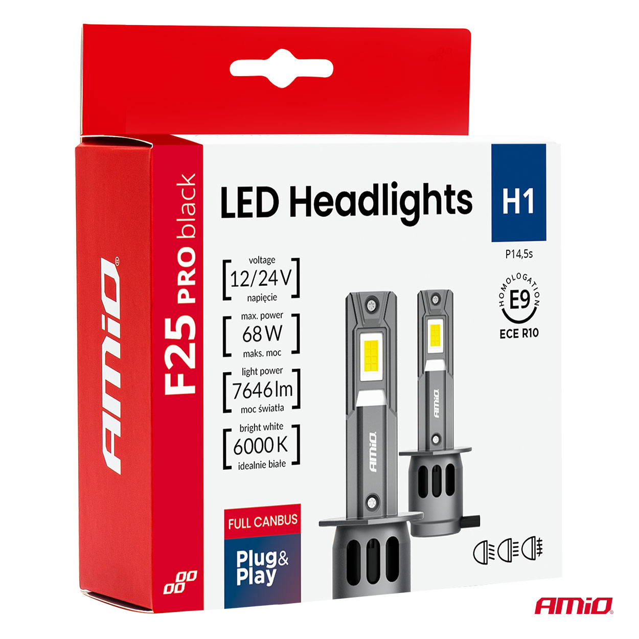 LED H1 68W priekšējie lukturi Sērija F25 PRO MELNI FULL CANBUS 12/24V AMIO-04717 LED H1 68W priekšējie lukturi Sērija F25 PRO MELNI FULL CANBUS 12/24V AMIO-04717 - Image 6