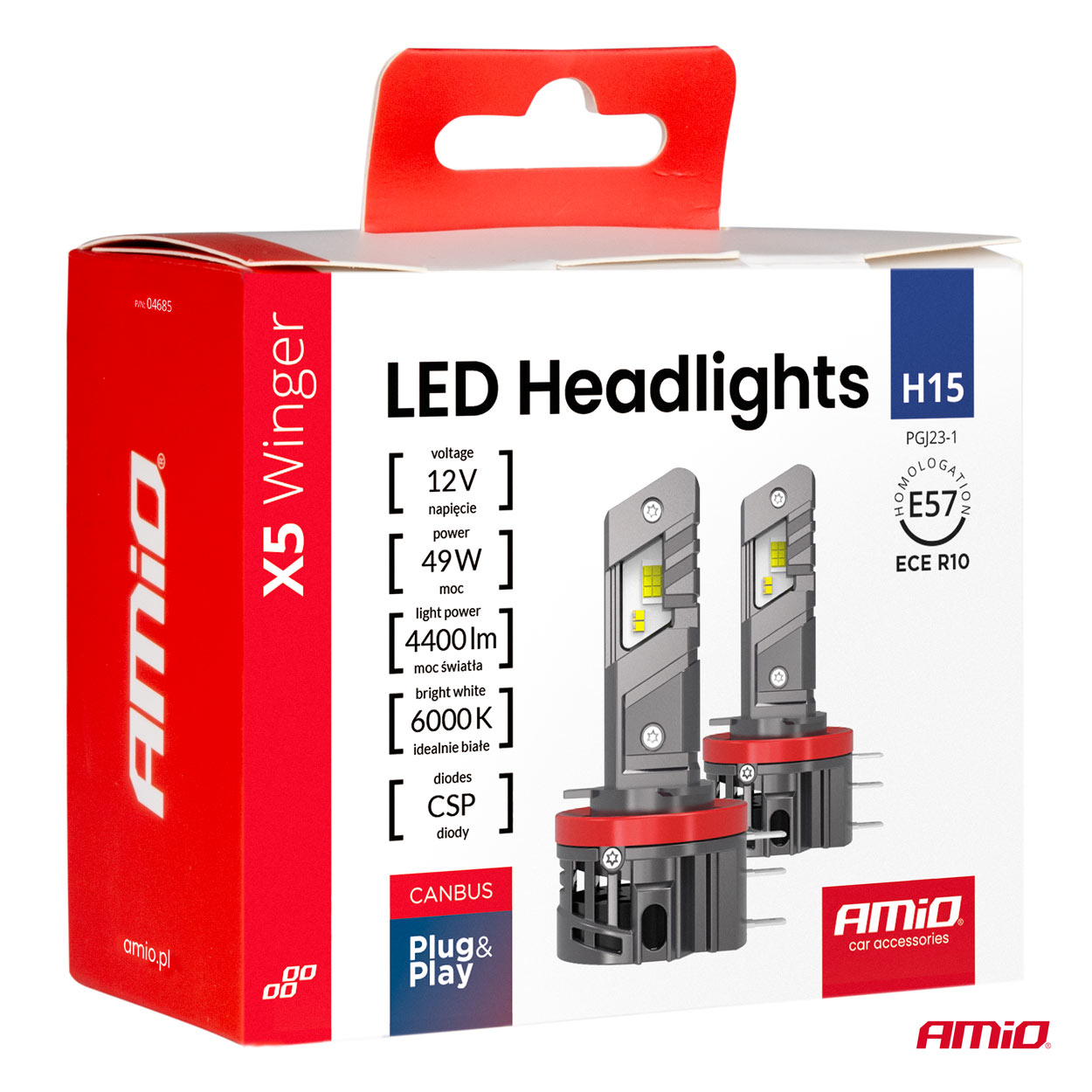 LED H15 49W priekšējie lukturi X5 sērijai WINGER 6000K CANBUS AMIO-04685 LED H15 49W priekšējie lukturi X5 sērijai WINGER 6000K CANBUS AMIO-04685 - Image 8