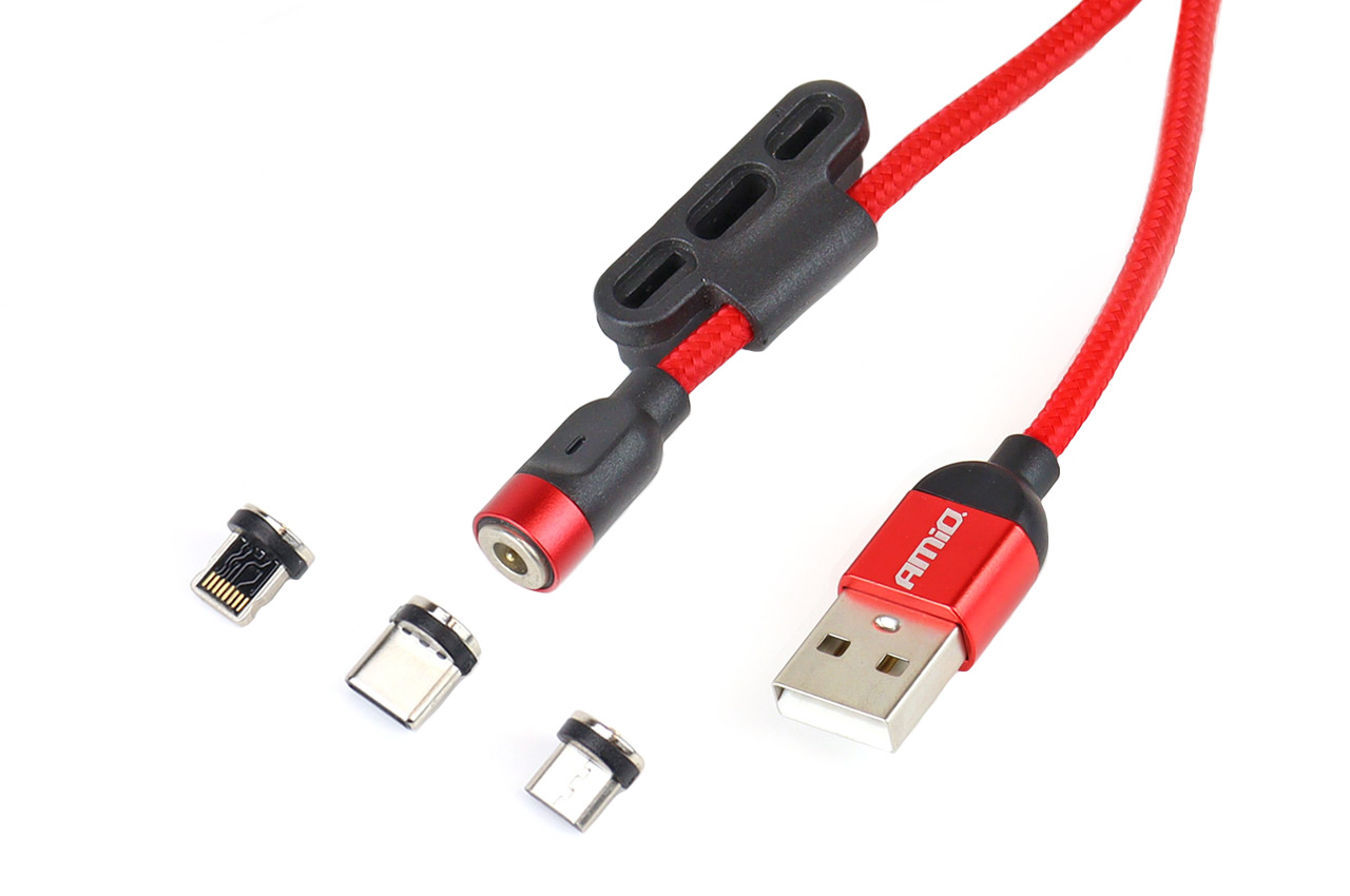 Magnētiskā porta kombinētais kabelis Lightning/USB C/micro USB 1 m UC-08 AMIO-02522 Magnētiskā porta kombinētais kabelis Lightning/USB C/micro USB 1 m UC-08 AMIO-02522