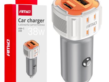 12/24 V automašīnas lādētājs USB-A + USB-C 38 W AMIO-03883