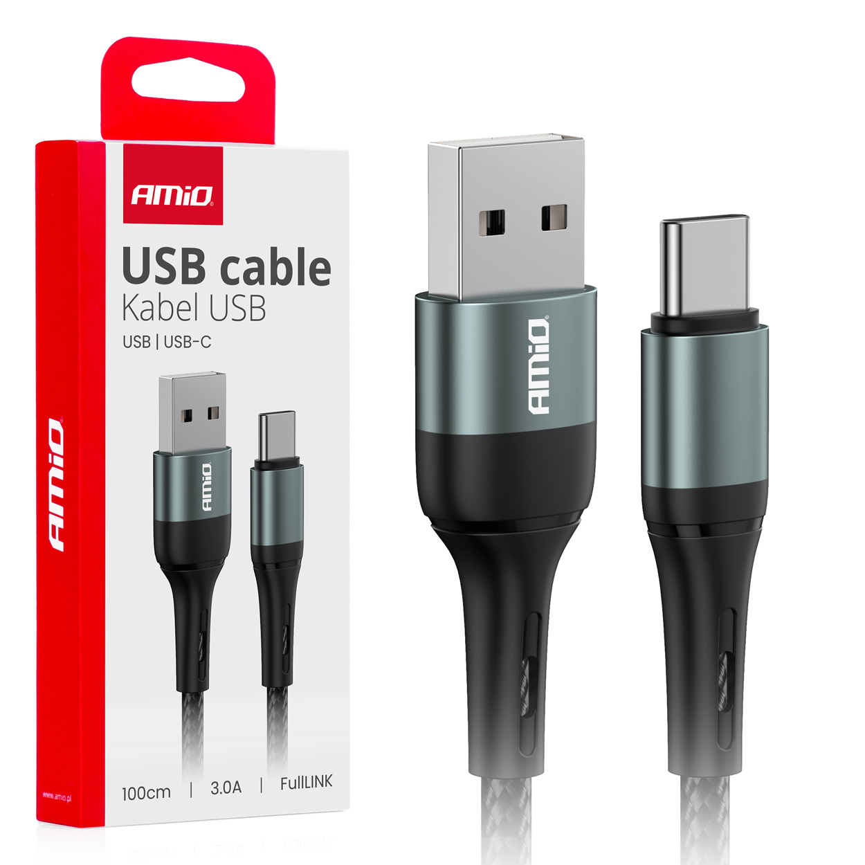 USB uz USB-C kabelis 3A 100 cm AMIO-03911 USB uz USB-C kabelis 3A 100 cm AMIO-03911