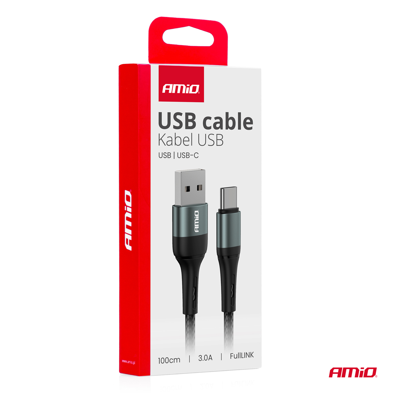 USB uz USB-C kabelis 3A 100 cm AMIO-03911 USB uz USB-C kabelis 3A 100 cm AMIO-03911 - Image 3