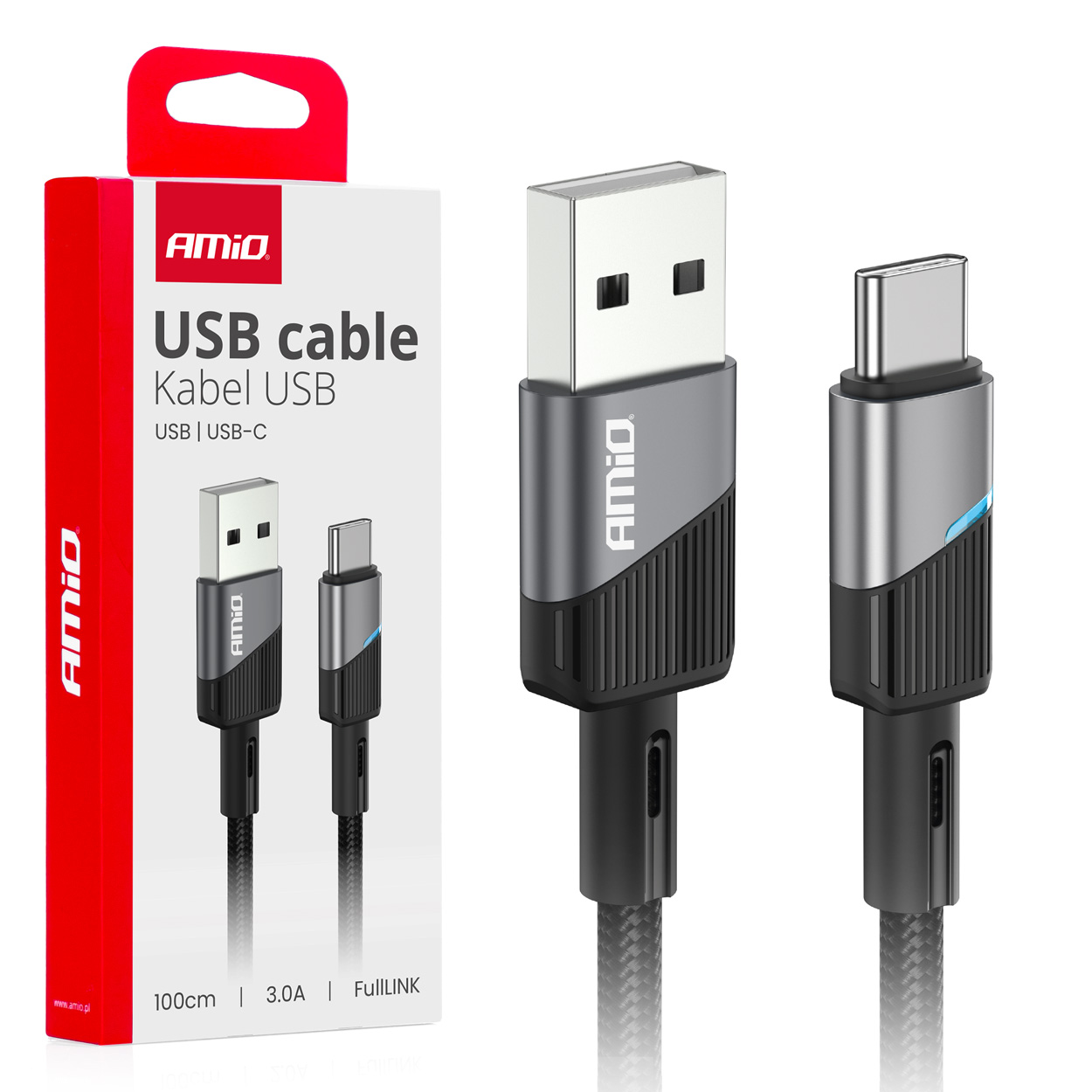 USB uz USB-C kabelis 3A 100cm FullLINK AMIO-03923 USB uz USB-C kabelis 3A 100cm FullLINK AMIO-03923