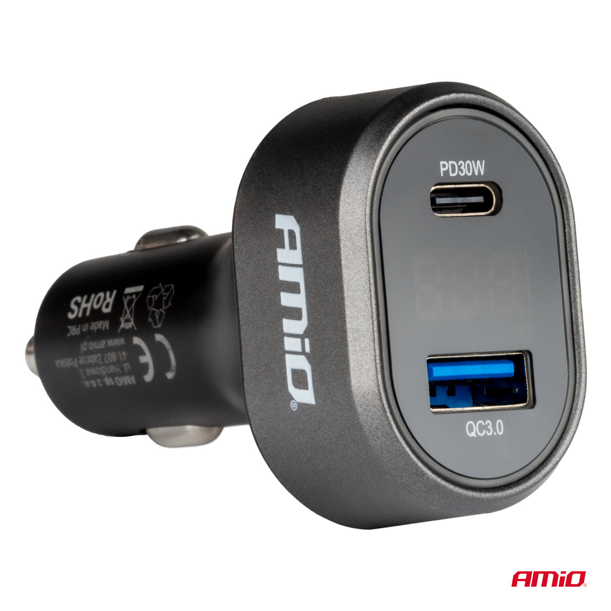 Ātrais automašīnas lādētājs ar sprieguma LED displeju 3.0 PD30W AMIO-04178 Ātrais automašīnas lādētājs ar sprieguma LED displeju 3.0 PD30W AMIO-04178 - Image 2