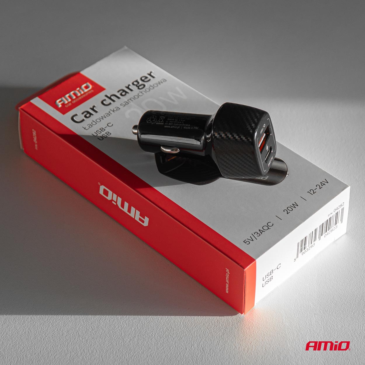 12/24 V automašīnas lādētājs QC+PD 20 W USB-A + USB-C AMIO-04282 12/24 V automašīnas lādētājs QC+PD 20 W USB-A + USB-C AMIO-04282 - Image 3