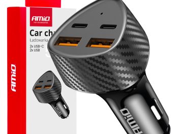 12/24 V automašīnas lādētājs 50 W 2xUSB-A + 2xUSB-C AMIO-04284